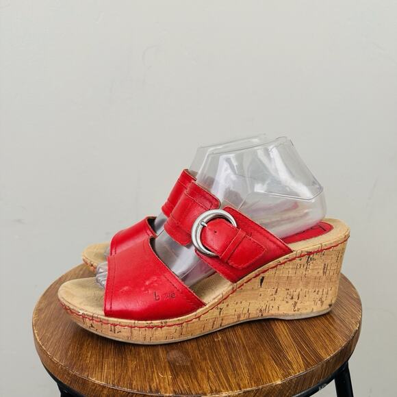 BOC Born Concept Red Leather Wedge Sandals Women’s Size 9 - Picture 1 of 8